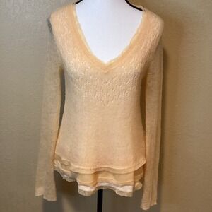 Anthropologie Knitted & Knotted Peach Open Weave Alpaca Blend Sweater Size Med‎